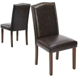 IDEASY Esszimmerstuhl Esstisch und Stühle zweiteiliges Set mit Nagelkopf Rückenlehne Stuhl (Ergonomischer Esszimmerstuhl aus Massivholz für Küche, Esszimmer und Wohnzimmer), Gepolsterter Predigerstuhl aus dunkelbraunem PU-Leder ohne Armlehnen braun