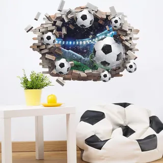 ANHUIB 3D Wandtattoo Fussball Durchbruch Wandaufkleber für Kinderzimmer Jungen 3D Wandtattoo Fußball Selbstklebend Bunte FussballWandbild Jugendzimmer Teenager Schlafzimmer Deko Wandaufkleber Geschenk
