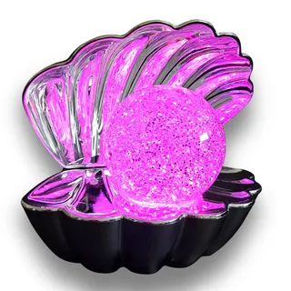 LED Muschel Lampe mit leuchtender Perle – RGB Farbwechsel Deko Leuchte, Stimmungslicht Nachtlicht mit Glitzerkugel, Tischlampe & Dekolampe für Schlafzimmer, Wohnzimmer & Geschenkidee (Muschel Chrom)
