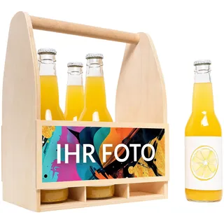 Creative Deco Flaschenträger Holz für 6 Bierflaschen | Personalisierte Geschenke Fotogeschenke Dein Eigenes Foto | Bierträger Flaschenhalter Individuelles Geschenk Männerhandtasche Geschenkbox Männer