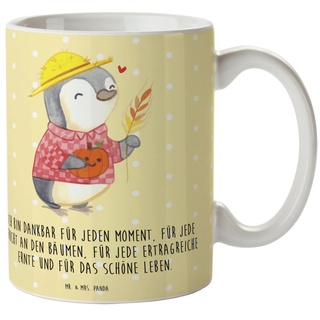 Mr. & Mrs. Panda Tasse Erntedankfest Pinguin - Gelb Pastell - Geschenk, Dankbarkeits Spruch, Keramik, Herzberührende Designs gelb