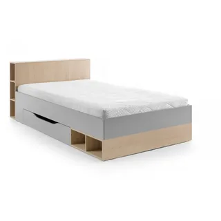Deine Möbel 24 Jugendbett OLAF 06 120x200 Kinderbett Einzelbett Bett (Set, 3-tlg., mit Schublade Stauraum), OLAF Kollektion Kinderzimmer Jugendzimmer Grau Eiche grau
