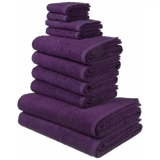 OTTO home Handtuch Set Inga, Duschtücher, Handtücher, Gästetücher, Seiftücher, Walkfrottier (10-St), Handtücher mit feiner Bordüre, 100% Baumwolle, einfarbig, weich lila