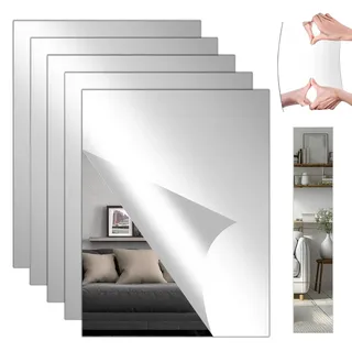 LZYDKH 5 Stück Spiegelfliesen, 20X30cm Spiegelfliesen Selbstklebend Klebespiegel Spiegel zum Kleben Flexible für Badezimmer Wohnzimmer Schlafzimmer Schrank