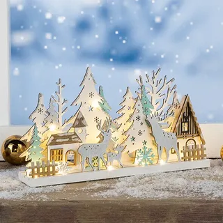 Holzsilhouette 15 warm weißen LEDs ca. 30 x 6 x 16,5 cm Batterie Holz Silhouette