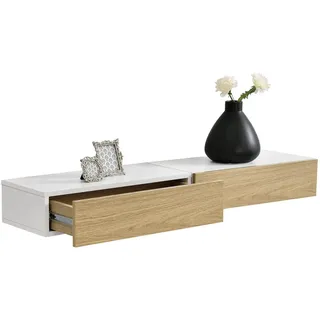 [en.casa] Wandregal-Set, Weiß, Holzwerkstoff, 50x12x24 cm 2er Set mit Schublade Weiß/Holzfarben