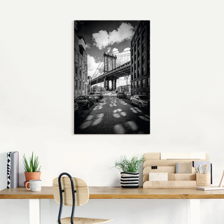 Leinwandbild ARTLAND "Manhattan Bridge in Brooklyn, New York", schwarz (farbe bild(er): schwarz), B:60cm H:90cm, Bilder, Leinwandbild, auf Holzrahmen gespannt