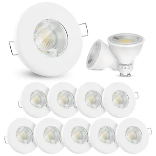 linovum 10x LED Einbaustrahler Set 2W flach IP65 weiß mit Wasserschutz für Bad, Dusche, Außen inkl. GU10 LED Lampe warmweiß