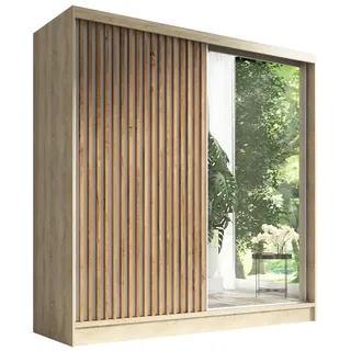 A&J MöbelLand Schwebetürenschrank LINA 2-türig Schrank 200 cm mit Spiegel Sonoma