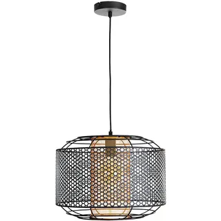 Pendelleuchte Hängeleuchte Esstischlampe Wohnzimmerleuchte Küchenlampe, Metallgitter schwarz Zylinder goldfarben, 1x E27, H 150 cm