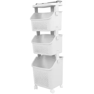 LOCADENCE Wäschekorb mit 4 Rädern, Platz sparende Rolling Wäschekorb, PP ABS Wäsche Regal Kleidung Lagerung Korb Veranstalter, Wäschekorb für Haus Küche Bad (3 Tier)