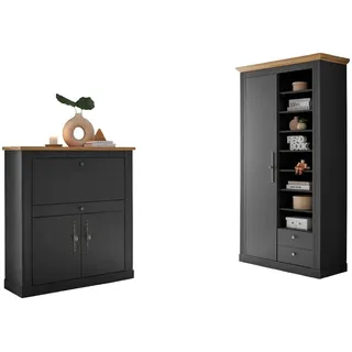 OTTO home Büromöbel-Set Westminster, wohnliches Home-Office, Büro in zwei Farben verfügbar, (Set, 2-tlg), enthält Sekretär und Stauraumschrank im Landhausstil, mit Kabelkanal grau