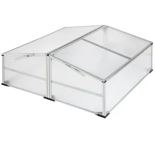tectake Hochbeet Pflanzbeet, Aufbau im Stecksystem, aus Aluminium, (Gemüsebeet, in transparent), Mit Hohlkammerplatten und arretierbarem Dach, stabile Kunststofffüße weiß 102,00 cm x 31,00 cm x 102 cm