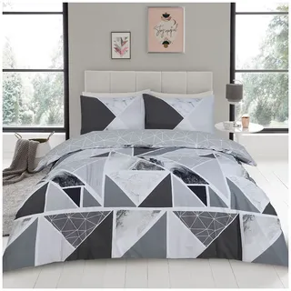 GC GAVENO CAVAILIA Bettwäsche-Set Mila, Bettbezug mit Kissenbezügen, pflegeleicht, geometrische Formen, luxuriös, gestreift, Doppelbettgröße, Blau, Anthrazit/Grau, Polyester, 50% Baumwolle, Doppelbett