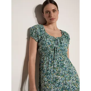 Midikleid APRICOT "Midi-Kleid mit Wasserfarben-Blumenmuster im Milchmädchen-Stil", Damen, Gr. XS (34), N-Gr, blau (aqua), gewebt, Obermaterial: 100% Viskose LENZING ECOVERO CV LenzEcov., Puffärmel, Kleider Midikleid, mit elastischem Bund