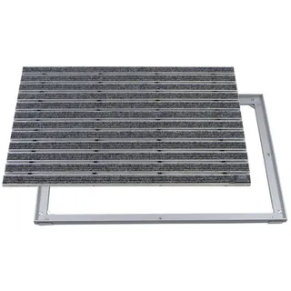 Emco Fußmatte Eingangsmatte DIPLOMAT + Rahmen Aluminium, Rips Hellgrau, rechteckig, Höhe: 25 mm, Größe: 1000x600 mm, für Innen- und überdachten Außenbereich grau 100 cm x 60 cm x 25 mm