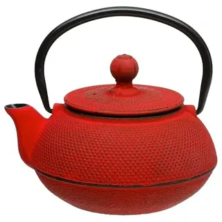 MF Japanische Gusseisen Teekanne mit Filter im asiatischen Stil mit Sieb ROT 600 ml Teekessel Teebereiter Teezubereiter