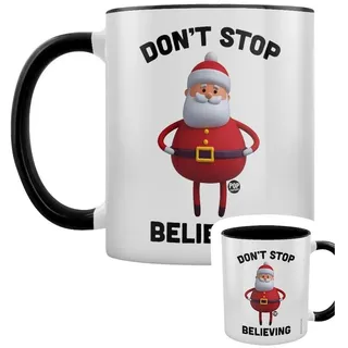 Pop Factory - Kaffeebecher "Don't Stop Believing", Zweifarbige Innenseite, weihnachtliches Design GR6782 (Einheitsgröße) (Weiß/Schwarz)