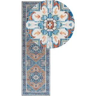 Beliani Kurzflor-Teppich, blau / orange orientalisches Muster 60 x 200 cm Kurzflor RITAPURAM