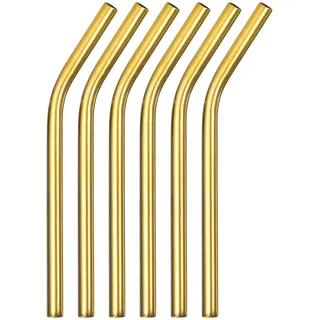 sourcing map 6Stk Wiederverwendbar Metall Strohhalme 9.5" Edelstahl Trinken Strohhalm für Milkshake Bubble Tea Kaltgetränk (0.5" Breite Gebogen Golden)