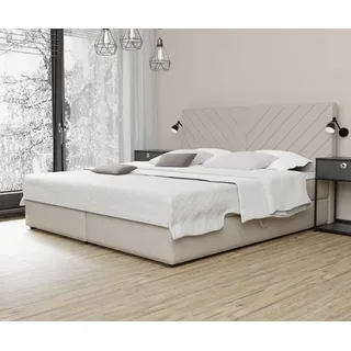 Boxspringbett Schlafzimmerbett BELCORA 180x220cm Stoff Creme inkl. Bettkasten - Beige