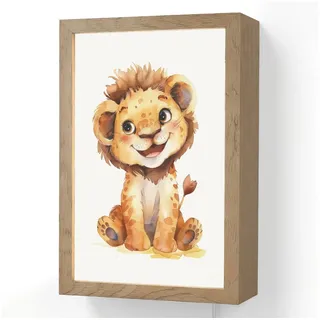 OnlyWow Wandleuchte Lightbox Löwe - Tierbaby - Jungen, Dimmbar, Farbwechsel, LED, Warmweiß, Kaltweiß, Neutralweiß Einstellbar, Wandlampe Innen, Dimmbar, mit Kabel, LED, Beleuchtung, Kinderzimmer 20 cm x 8 cm x 30 cm
