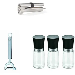 RÖSLE Küchenhelfer-Bundle - Knoblauchpresse, Julienneschäler, Gewürzmühlen-Set 3-tlg.