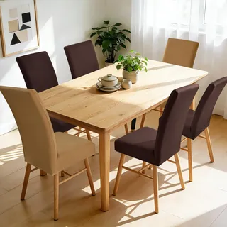 Alishomtll Stuhlhussen 6er Set Stuhlbezug Hussen für Stühle Elastische Stuhlhussen Schwingstühle Abnehmbar Esszimmer Stuhlbezüge für Freischwinger Küche Restaurant Hotel Bankett (4 Braun+2 Kamel)