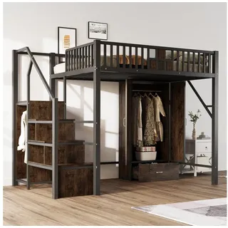 HAUSS SPOLE Hochbett 140x200 mit matratze Bettgestell Jugendbett mit Schreibtisch & Schrank