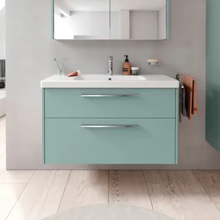 Duravit D-Code 2.0 Badmöbel-Set 100cm, Fjordgrün matt, Griff chrom - Fjordgrün matt