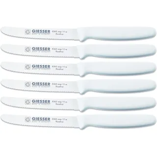 Giesser Messer - Made in Germany - 6er Set Brötchenmesser Tomatenmesser Küchenmesser Allzweckmesser Universalmesser Gemüsemesser 3mm Wellenschliff Klingenlänge 11cm (Weiß)