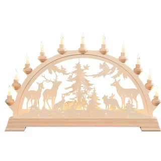 Kunstgewebe Taulin Schwibbogen Taulin Lichterbogen Tiere im Wald - mit Vorbel., Handarbeit aus dem Erzgebirge beige