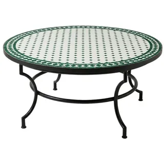 Marrakesch Orient & Mediterran Interior Gartentisch Marokkanischer Mosaik-Couchtisch Marrakesch Weiß-Grün modern 120 cm, Handarbeit grün