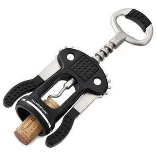 Fackelmann Korkenzieher Hebelkorkenzieher mit Flaschenöffner 17 cm Schwarz