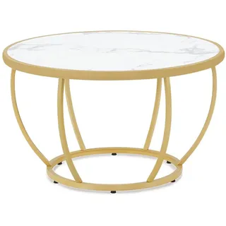 Barberpub Couchtisch Rund Weiß-Gold Holz 80 x 46,5 cm
