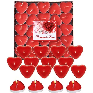 HASAIKA® Kerzen Rot Herz, Teelichter Herzförmige Kerzen, 50 Stück Teelichter Herzform, Geeignet für Valentinstag, Beichten, Termine, Hochzeiten, Jahrestag Dekoration