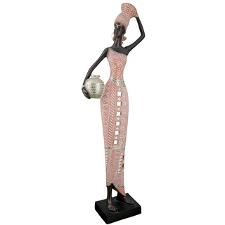 GILDE Dekofigur XXL Afrika - afrikanische Deko Figur aus Kunstharz - Farbe: Braun, Rosa - Höhe 48 cm