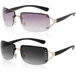 SAIIURV 2 Paar Sonnenbrille Damen, Erwachsene Retro Sonnenbrille Randlose Brille Vintage Damenbrille Damen Polarisiert Groß Frauen Sonnenbrillen UV400 Schutzbrille Quadrat Brille - Einheitsgröße