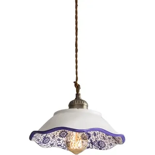 Modern Pendelleuchte Klassische Keramik Kleine Kronleuchter Blau Weiß Porzellanschirm Pendelleuchte Verstellbare Hängelampe for Hotel Restaurant Wohnzimmer Café Schlafzimmer Badezimmer Leuchte(B 25*16