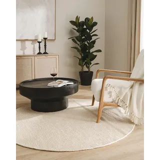 benuta Pure Wollteppich Rocco - Beige/Schwarz 250 cm rund - Handgewebt - rund & im Style: Wolle, Uni, Natural Living - Minimalistisch - Pflegeleicht für Wohnzimmer Schlafzimmer