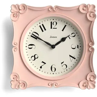 JONES CLOCKS® Rialto Wanduhr | Elegante quadratische Uhr im Vintage-Stil | 25 cm | Rosa | Ideal für das Wohn- oder Schlafzimmer - Rosa