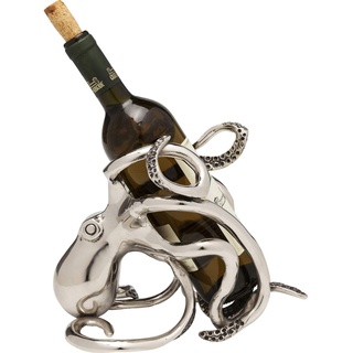 Kare Design Flaschenhalter Octopus Silber, Aluminium vernickelt, Flaschengestell für Wein, dekoratives Highlight für Küche, Bar und Esszimmer, Geschenk für Weinliebhaber, 25x16x20cm