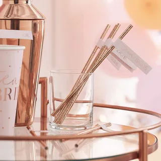 Ginger Ray Trinkhalme für Junggesellinnenabschied, Roségold, Team-Braut, mit Flaggen, Hochzeit, 16 Stück