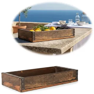 LS-LebenStil Dekotablett Vintage Holz Serviertablett Unika 35x20cm Roadwood Braun Deko Kerzenta (Recycelt Holz Aufbewahrungsbox Ziegelform Braun, 1 St., Serviertablett Küchentablett Pflanzkübel Besteckkasten Kerzentablett), ideal auch als Pflanzkasten, Adventskranz Adventsgesteck braun 35.00 cm x 6.00 cm x 20.00 cm