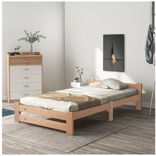 Furnishings Home Polsterbett Palettenbett Massivholzbett Futonbett inkl. Kopfteil (1 tlg), Mit Lattenrost, Massivholz, 90x200 cm beige
