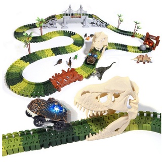 Esun Autorennbahn »289 Stück Dinosaurier Spielzeug autorennbahn ab3 4 5 6 jahre mit 2auto«, mit 8 Dinosaurier-Figuren,2 elektrische Rennauto grün