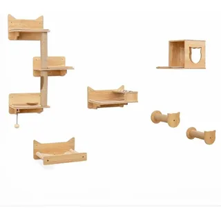 Katzenwand-Kletterset mit Hängematte, Kratzbäumen und Haus