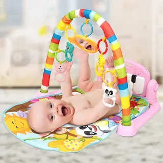 Willonin Krabbeldecke für Babys, mit Spielbögen, bunt, mit niedlichen Motiven, die Babys anziehen, Rosa