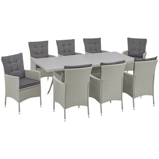 Garten-Essgruppe KONIFERA "Mailand" Sitzmöbel-Sets grau Outdoor Möbel 8 Sessel, Tisch 200x100 cm, Polyrattan
