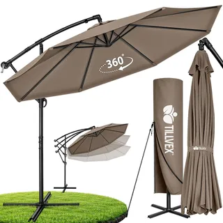 tillvex® Sonnenschirm Ø 300/350 cm Ampelschirm mit Abdeckung & Kurbel | Gartenschirm Aluminium UV50+ | Kurbelschirm mit Ständer | Marktschirm Sonnenschutz Terrasse Garten wasserdicht 360° drehbar - 350 cm